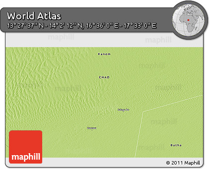 Physical 3D Map of the Area around 13° 44' 54" N, 17° 4' 30" E