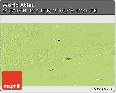 Physical 3D Map of the Area around 13° 44' 54" N, 17° 4' 30" E