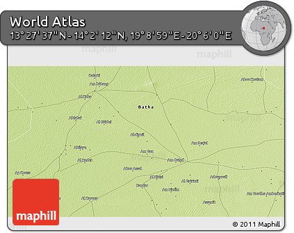 Physical 3D Map of the Area around 13° 44' 54" N, 19° 37' 30" E