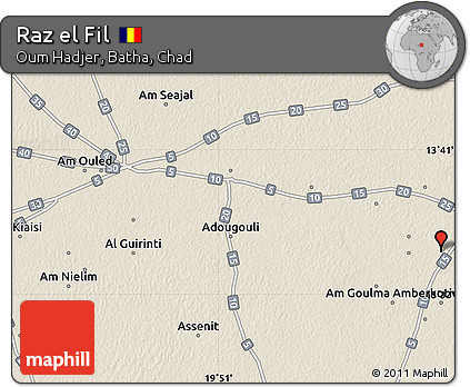 Shaded Relief Map of Raz El Fil