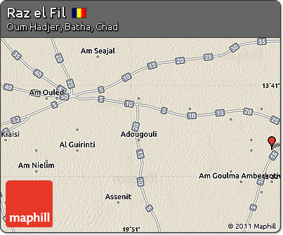 Shaded Relief Map of Raz El Fil