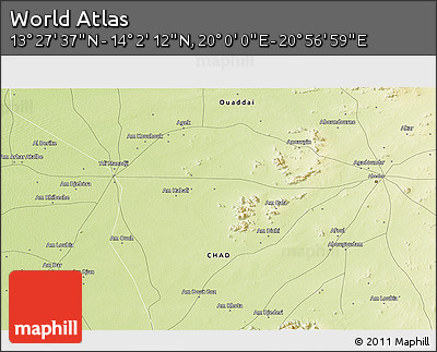 Physical 3D Map of the Area around 13° 44' 54" N, 20° 28' 30" E