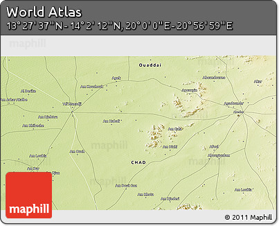 Physical 3D Map of the Area around 13° 44' 54" N, 20° 28' 30" E