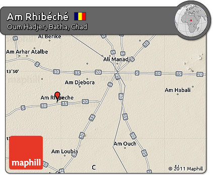 Shaded Relief Map of Am Rhibéché
