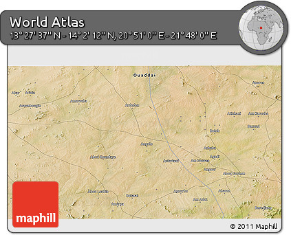 Satellite 3D Map of the Area around 13° 44' 54" N, 21° 19' 30" E