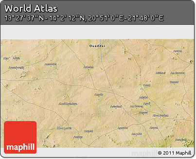 Satellite 3D Map of the Area around 13° 44' 54" N, 21° 19' 30" E