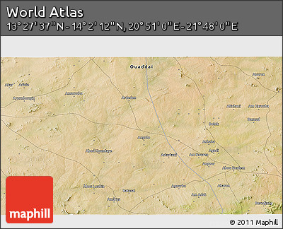 Satellite 3D Map of the Area around 13° 44' 54" N, 21° 19' 30" E