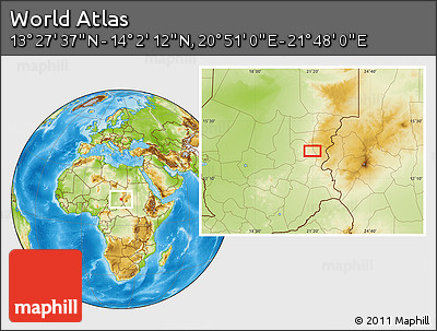 Physical Location Map of the Area around 13° 44' 54" N, 21° 19' 30" E