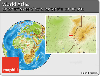 Physical Location Map of the Area around 13° 44' 54" N, 21° 19' 30" E