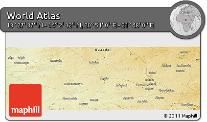 Physical Panoramic Map of the Area around 13° 44' 54" N, 21° 19' 30" E