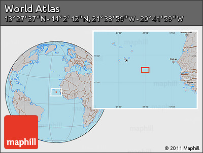 Gray Location Map of the Area around 13° 44' 54" N, 21° 10' 29" W