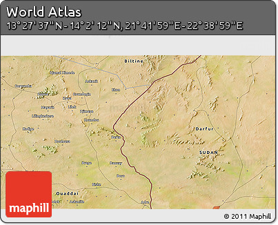 Satellite 3D Map of the Area around 13° 44' 54" N, 22° 10' 29" E