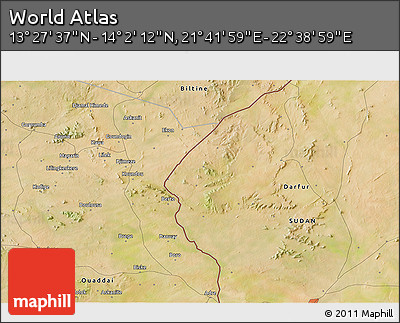 Satellite 3D Map of the Area around 13° 44' 54" N, 22° 10' 29" E