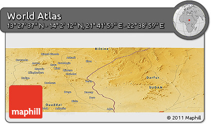Physical Panoramic Map of the Area around 13° 44' 54" N, 22° 10' 29" E