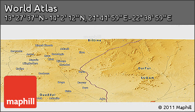 Physical Panoramic Map of the Area around 13° 44' 54" N, 22° 10' 29" E