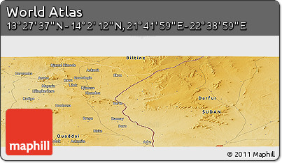 Physical Panoramic Map of the Area around 13° 44' 54" N, 22° 10' 29" E
