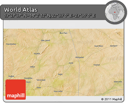 Satellite 3D Map of the Area around 13° 44' 54" N, 23° 1' 29" E