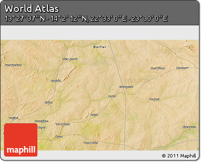 Satellite 3D Map of the Area around 13° 44' 54" N, 23° 1' 29" E