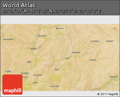 Satellite 3D Map of the Area around 13° 44' 54" N, 23° 1' 29" E