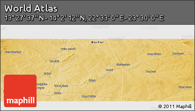 Physical Panoramic Map of the Area around 13° 44' 54" N, 23° 1' 29" E