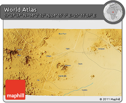 Physical 3D Map of the Area around 13° 44' 54" N, 24° 43' 30" E