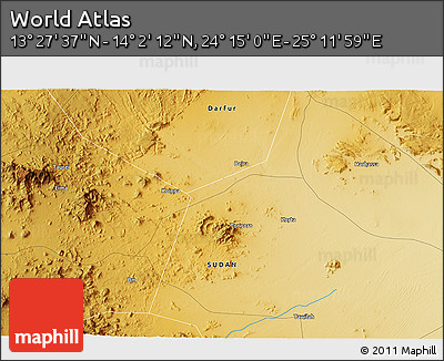 Physical 3D Map of the Area around 13° 44' 54" N, 24° 43' 30" E