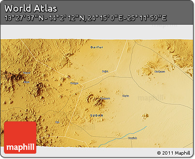 Physical 3D Map of the Area around 13° 44' 54" N, 24° 43' 30" E
