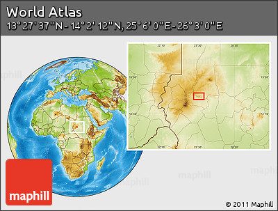 Physical Location Map of the Area around 13° 44' 54" N, 25° 34' 30" E
