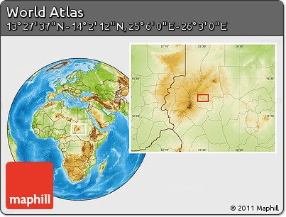 Physical Location Map of the Area around 13° 44' 54" N, 25° 34' 30" E