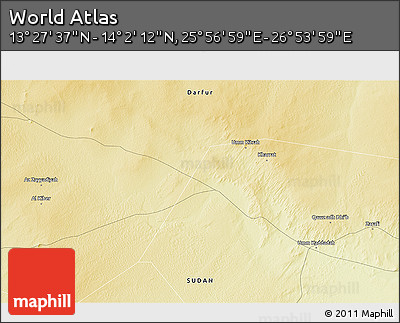 Physical 3D Map of the Area around 13° 44' 54" N, 26° 25' 29" E