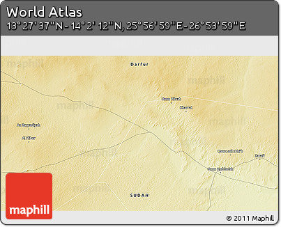 Physical 3D Map of the Area around 13° 44' 54" N, 26° 25' 29" E