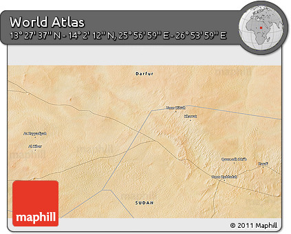 Satellite 3D Map of the Area around 13° 44' 54" N, 26° 25' 29" E