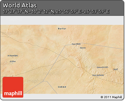 Satellite 3D Map of the Area around 13° 44' 54" N, 26° 25' 29" E