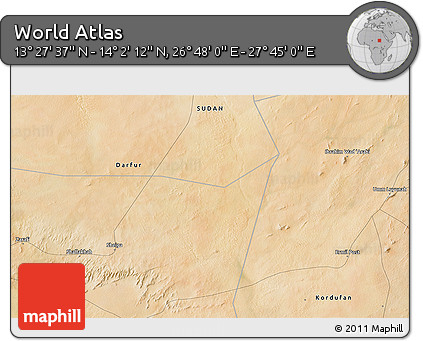 Satellite 3D Map of the Area around 13° 44' 54" N, 27° 16' 29" E
