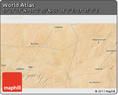 Satellite 3D Map of the Area around 13° 44' 54" N, 27° 16' 29" E