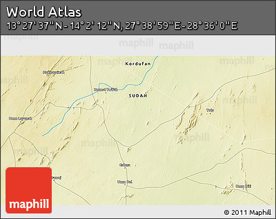 Physical 3D Map of the Area around 13° 44' 54" N, 28° 7' 30" E