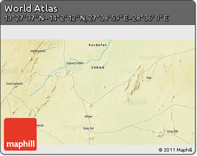 Physical 3D Map of the Area around 13° 44' 54" N, 28° 7' 30" E