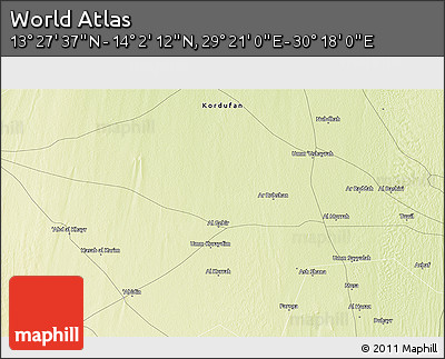 Physical 3D Map of the Area around 13° 44' 54" N, 29° 49' 30" E