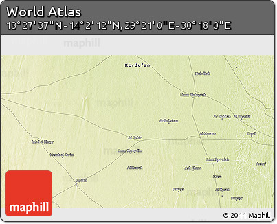 Physical 3D Map of the Area around 13° 44' 54" N, 29° 49' 30" E
