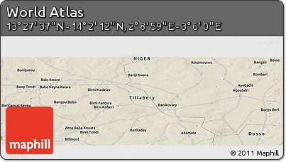 Shaded Relief Panoramic Map of the Area around 13°&nbsp;44'&nbsp;54"&nbsp;N,&nbsp;2°&nbsp;37'&nbsp;30"&nbsp;E