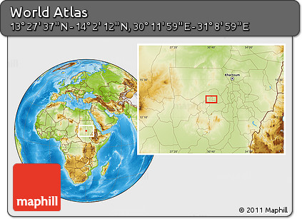 Physical Location Map of the Area around 13° 44' 54" N, 30° 40' 29" E