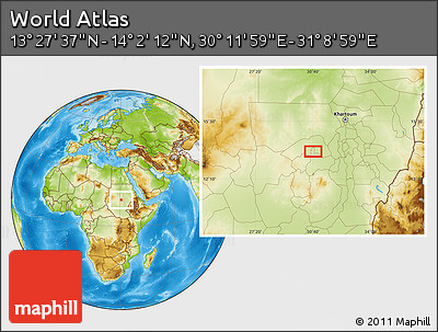 Physical Location Map of the Area around 13° 44' 54" N, 30° 40' 29" E