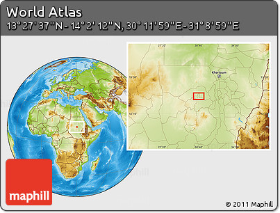 Physical Location Map of the Area around 13° 44' 54" N, 30° 40' 29" E