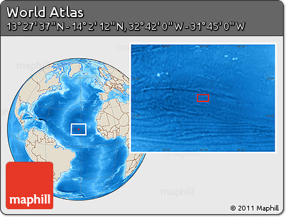 Shaded Relief Location Map of the Area around 13° 44' 54" N, 32° 13' 30" W