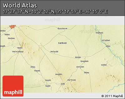Physical 3D Map of the Area around 13° 44' 54" N, 35° 46' 29" E