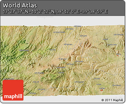 Satellite 3D Map of the Area around 13° 44' 54" N, 39° 10' 29" E