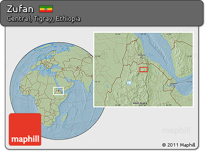 Savanna Style Location Map of Zufan, hill shading