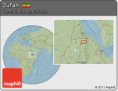 Savanna Style Location Map of Zufan, hill shading