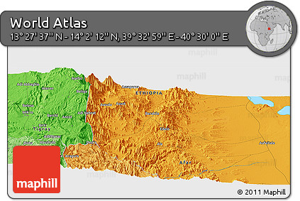 Political Panoramic Map of the Area around 13° 44' 54" N, 40° 1' 29" E