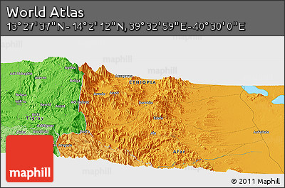 Political Panoramic Map of the Area around 13° 44' 54" N, 40° 1' 29" E